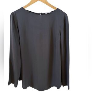 Brunello Cucinelli Rounded Boatneck Silk Long Sleeve Blouse in Gray XXL